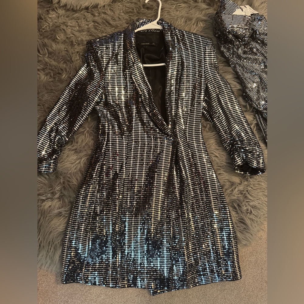 ZARA Sequin Blazer Padded Shoulder